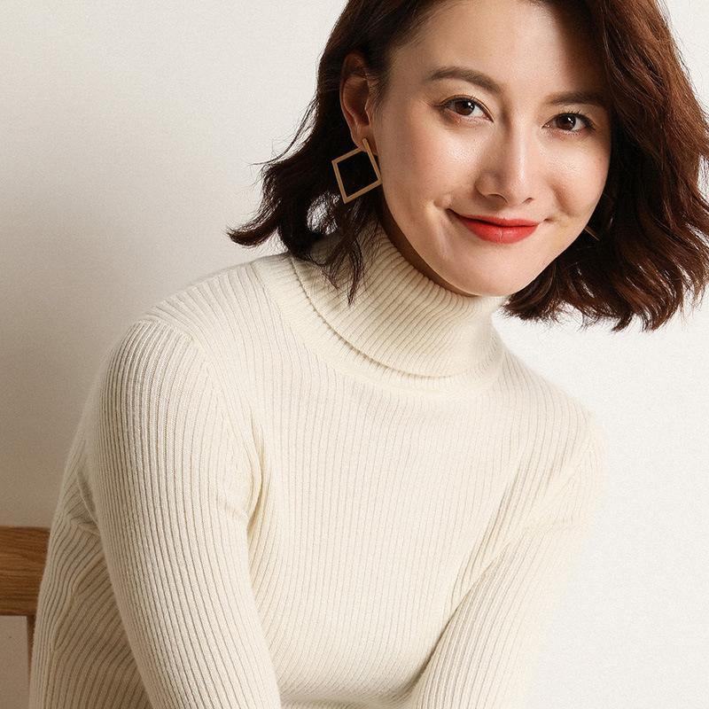 Turtleneck Jumper Woman Knitted Blouses Fashion Ladies Sweaters Winter Thermal Striped Long Sleeve Autumn Warm Tops