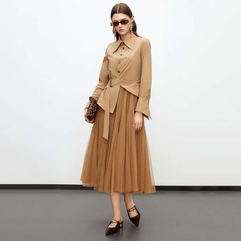 

JESSIE Mesh Patchwork Belted Shirt Dress L