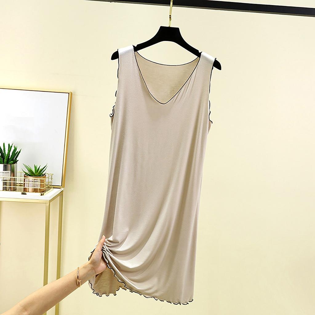 Ladies' Loose Casual V-neck Flying Edge Nightgown Summer Solid Color Home Skirt Can Be Worn As An Outerwear Dress