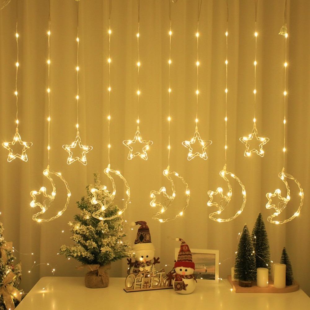 Creative Warm White Ramadan Lights Multicolor 135 LED Star Moon Curtain Light USB Plug Gift LED Curtain Lights Party Decoration