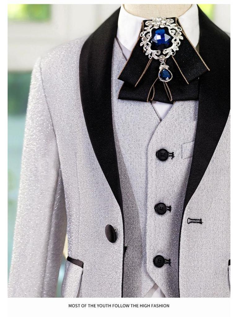Boys' Silver Sequin Suit Set - Performance & Ceremony Outfit