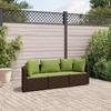 3 Piece Garden Sofa Set with Cushions Brown Poly Rattan