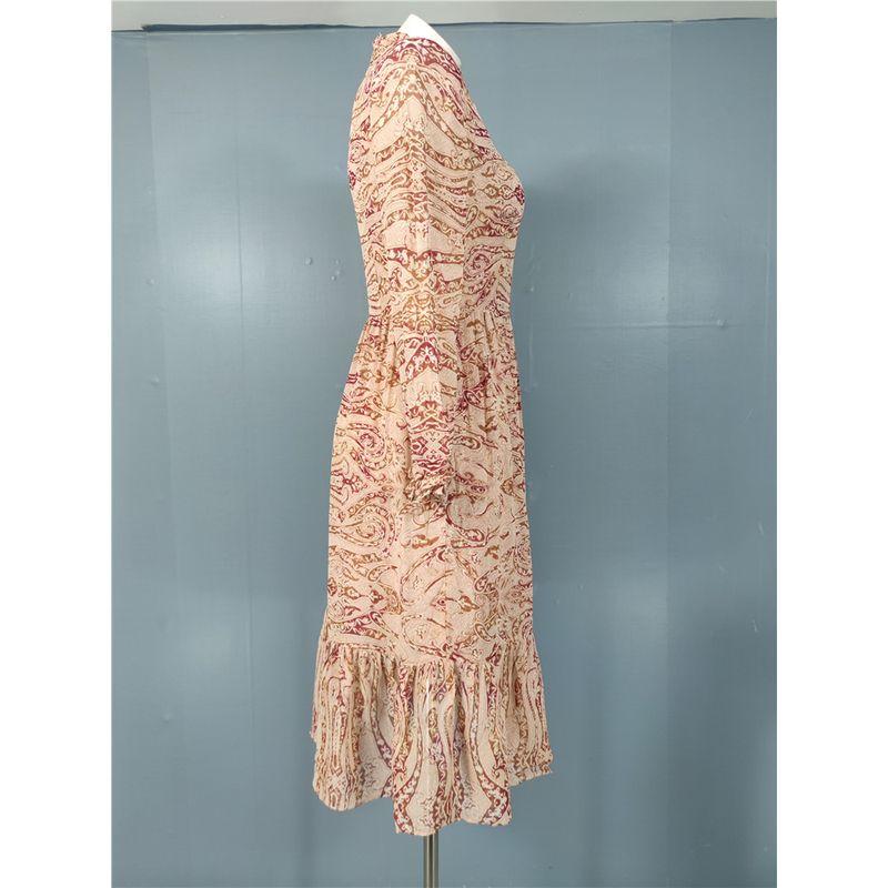 Foreign Trade Order Exquisite Print Spring Long Sleeve New Silk Slimming Lady Temperament Fashion Personality Strap Dress