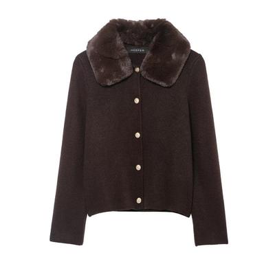 Cardigan lavorato a maglia con colletto in finta pelliccia da donna europeo e americano