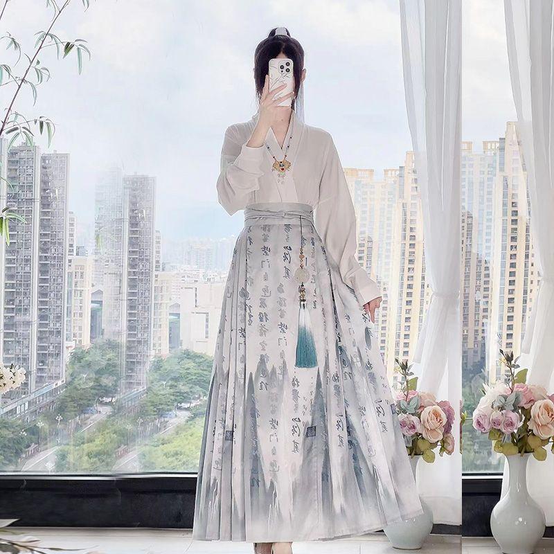 

Женский костюм в китайском стиле с юбкой в форме лошадиной головы, идеально подходящий для повседневной работы и поездок на работу XL серый