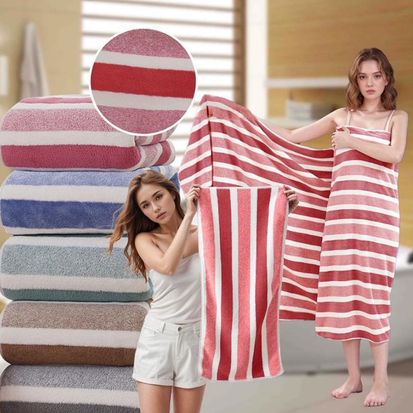 70x140 Striped Bath Towel Soft Absorbent Microfiber Face Washing Home Soft Thickened Coral Velvet Bath Towel