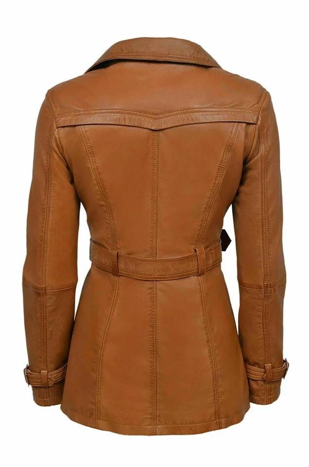 Leather Handmade Lambskin Bike Genuine Stylish Wear Soft Women Trench Coat Brown