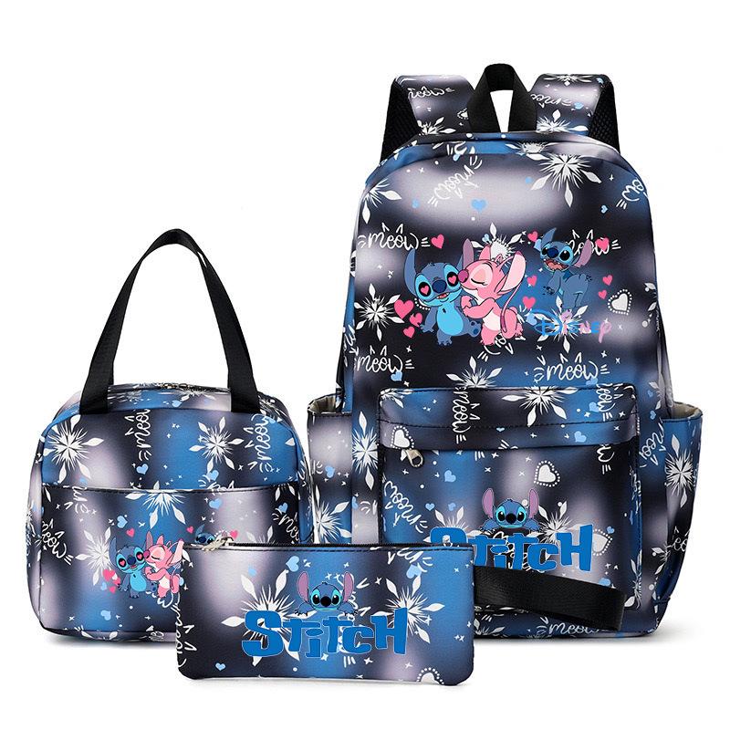 Stitch Three Piece Backpack for Male and Female Students, Campus Cartoon Printed Backpack, Outdoor Travel Large Capacity Bag
