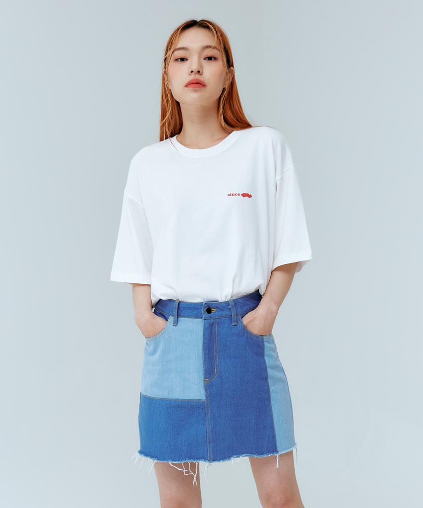Ridge Patch Dark Blue Denim Short Skirt