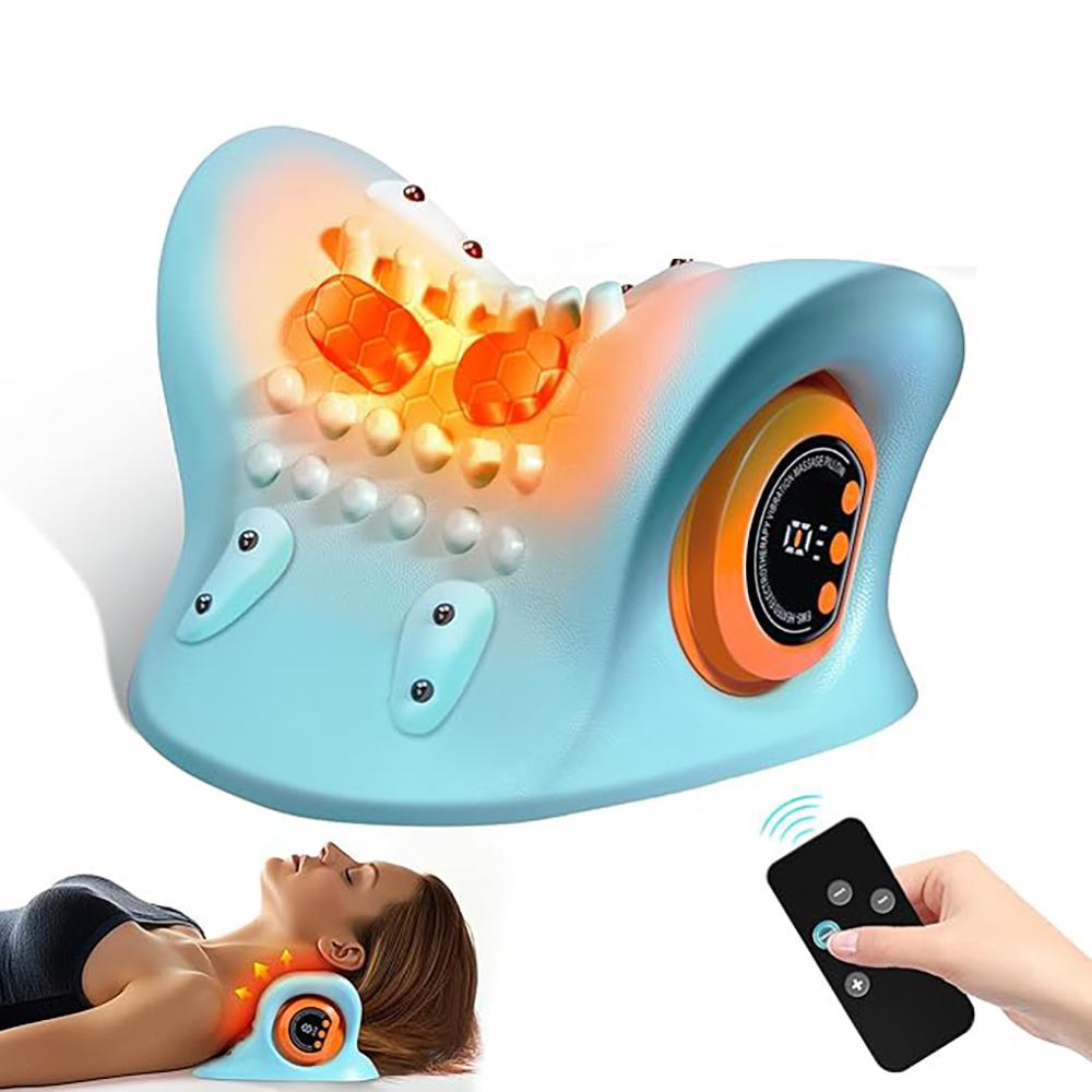 Portable EMS Neck Massager With Heat Low-Frequency Pulse Neck Cervical Spine Traction Relaxer Massage Pillow With Remote Control