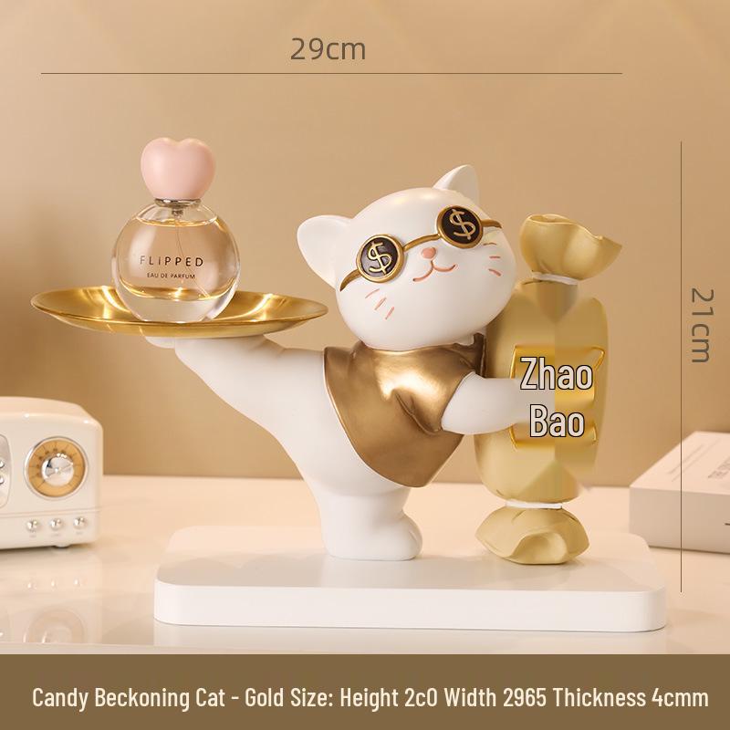 Lucky Cat Resin Craft Key Holder for Home Decor & Children's Room Storage