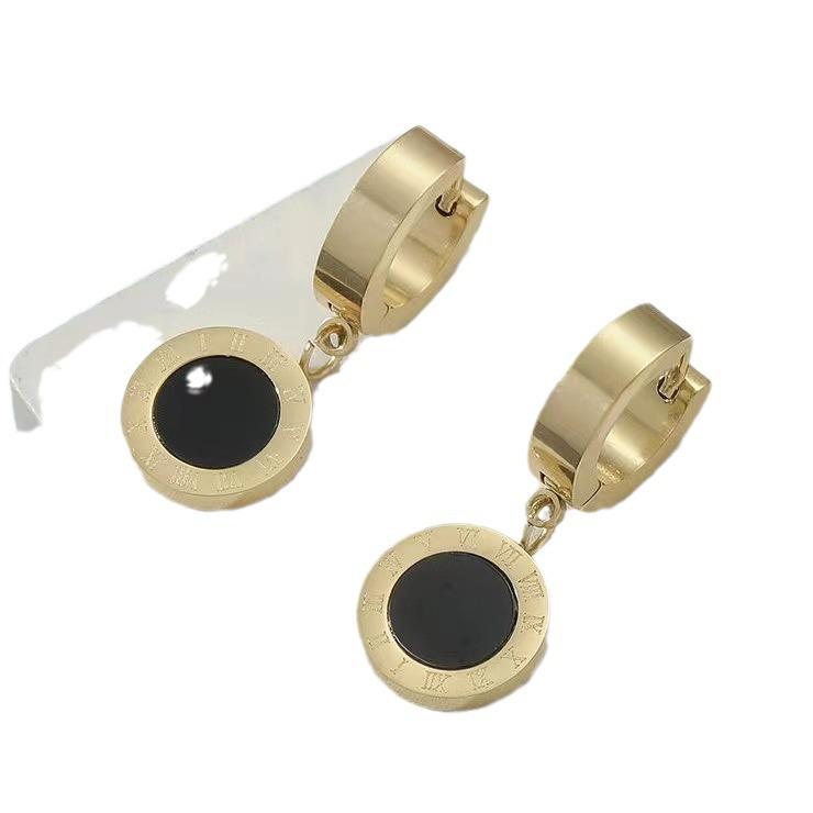 18K Gold Roman Numeral Titanium Stud Earrings - Women s Fashion Accessories