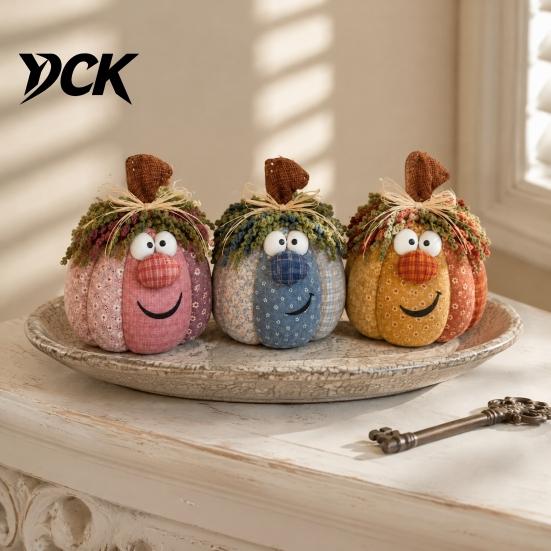 Fabric Pumpkin Decor for Autumn Whimsical Patchwork Pumpkin, Table Decor, Cute Smiling Face Holiday Centerpieces Family Cloth Tabletop Mantel
