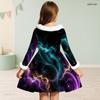 Girls Furry Collar Long Sleeve Galaxy Printed A Line Flared Dress