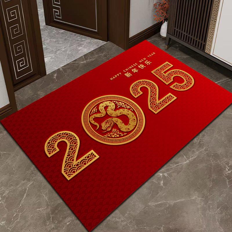 New Year Door Mat Snake Year Door Mat Festive Entryway Water Absorbent Non-slip Foot Mat Entry Door Red Carpet