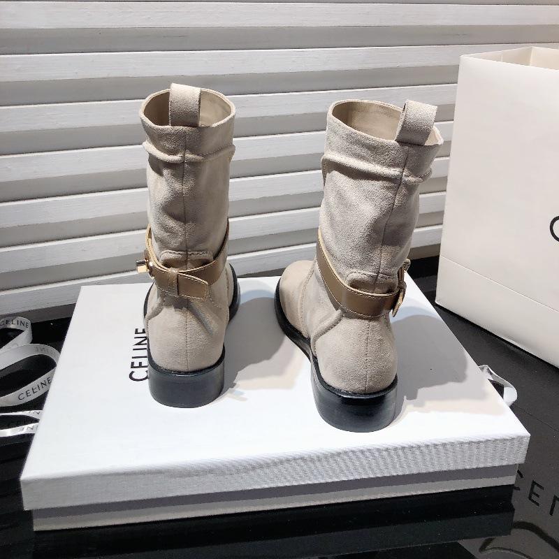 [Fanfna] French Belt Buckle Martin Boots Women's Suede Fashion Boots High Sense of Height and Thinness Fashion Short Boots