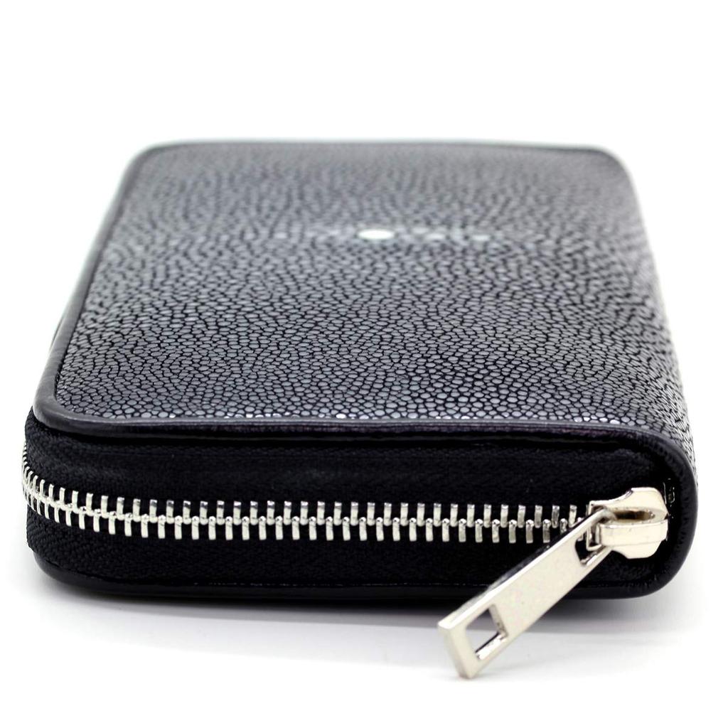 [Revetta] Stingray Leather Long Wallet, Black, Round Zipper, Galuchat Stingray Leather, Men's Genuine Leather [075-1stw-2-1]