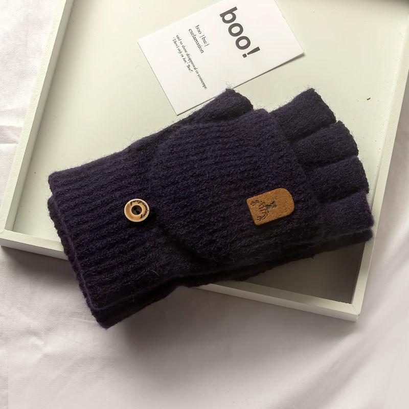 Men's gloves winter jacquard half finger flap knitting thickened women's warm game