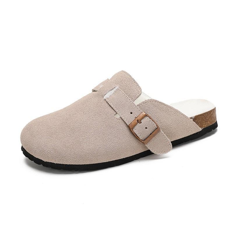Sheepskin version~ cork thick-soled leather half-slippers for women to wear outside in summer, baotou muffin, cool slippers, half-tray shoes
