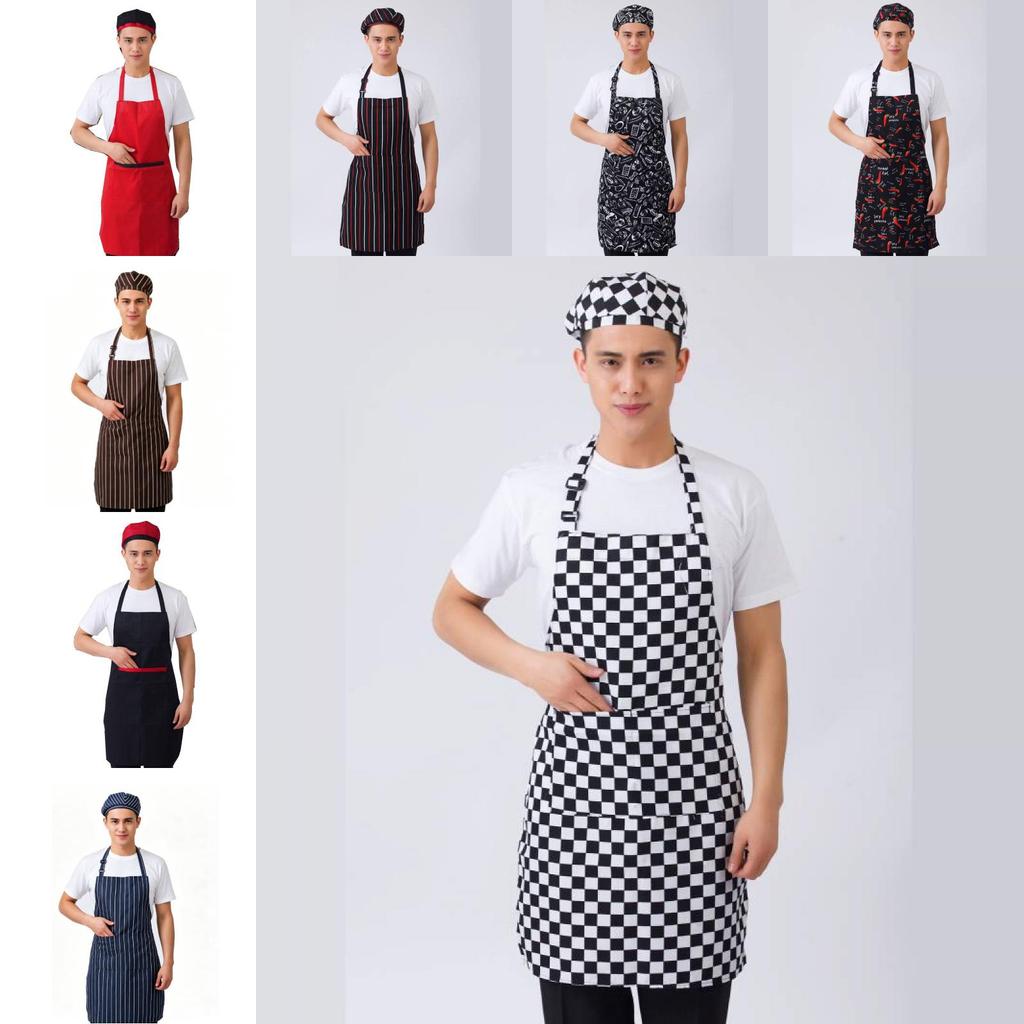 Striped And Peppers Print Sleeveless Apron For Restaurant Chefs And Waitstaff