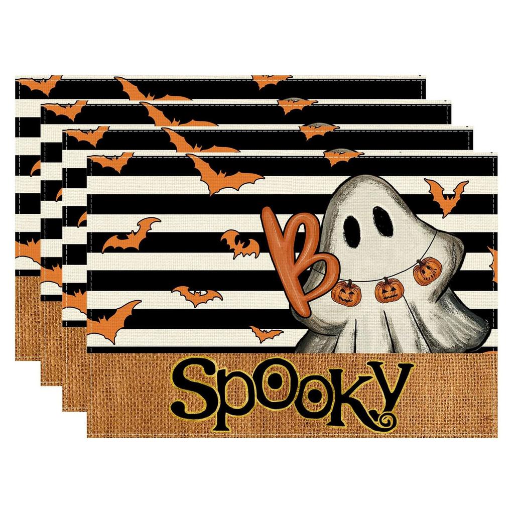 Spooky Pumpkin Floral Halloween Placemat, Heat-Proof & Anti-Scald, Festive Dining Atmosphere Placemat