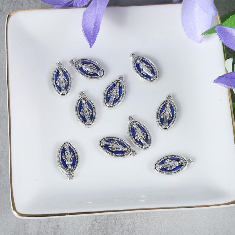 10 Pieces Retro Blessed Virgin Pendant Oval  Medal Charm Pendant for Chain Necklace or Rosary Catholic Jewelry