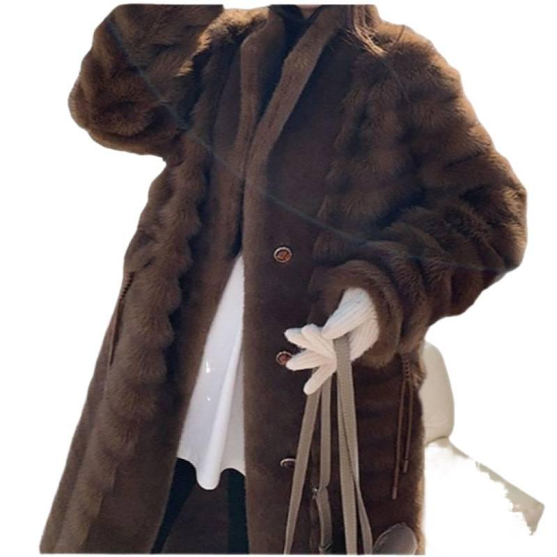 Chinchilla imitation mink fur integrated coat long over knee fur fur coat