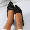 Damskie płaskie buty w kratę z tweedu na miękkiej podeszwie, Lekkie buty na słupku, Eleganckie buty do sukienki z czubkiem
