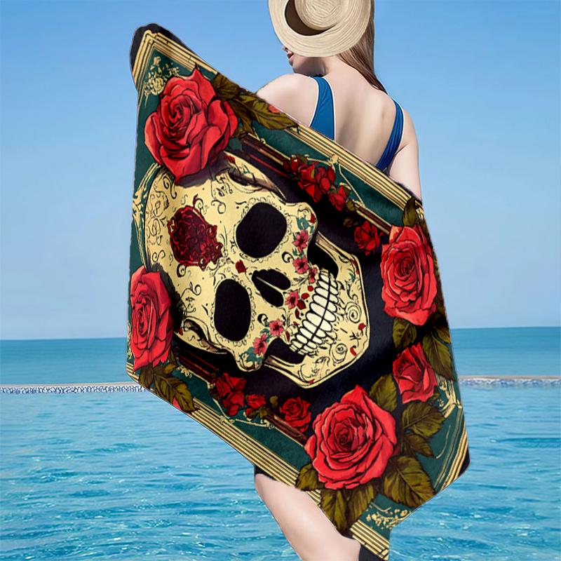Day Of The Dead Skull Beach Towel, Super Soft Microfiber, Gift for Her/Him, Birthday, for Pool, Beach, Travel, Home Decor Fan gifts