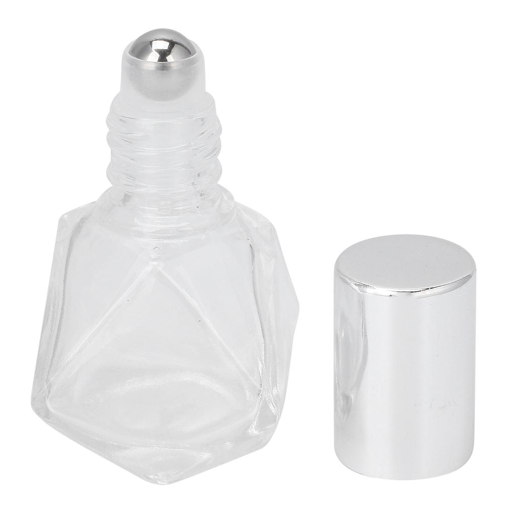 Roll On Refillable Perfume Bottle Empty Glass Aromatherapy Essential Oil Roller Bottles 8ml(Silver Cover Steel Beads )