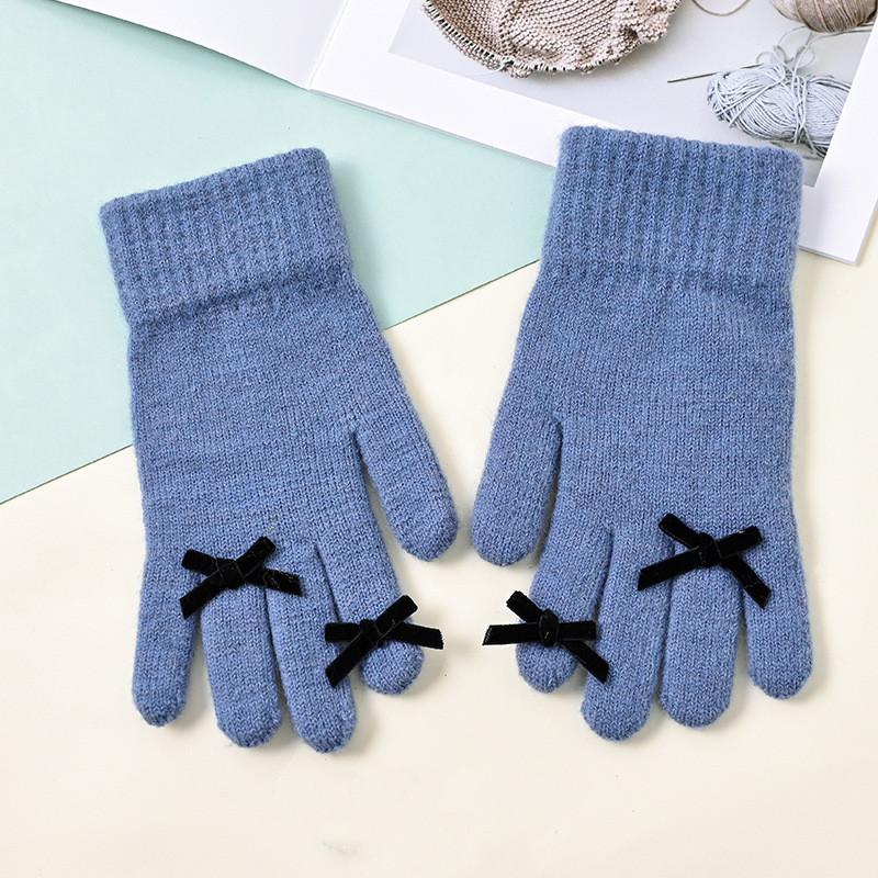 Student Girl Wool Warm Glove Korean Fashion Bow Tie Solid Color Children Glove Autumn Winter Warm Cashmere Outdoor Knitted Glove