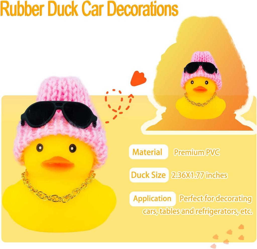 Funny Rubber Duck Car Decor with Fashion Sunglasses, Gold Chain & Hat - Quirky Dashboard Accessory for Car Interior Decoration