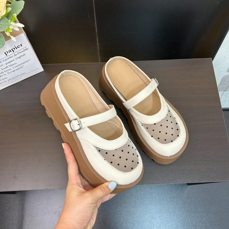 

Сетчатые дышащие шлепанцы на толстой подошве женские летние ретро темперамент повседневные на плоской подошве с закрытым носком 40