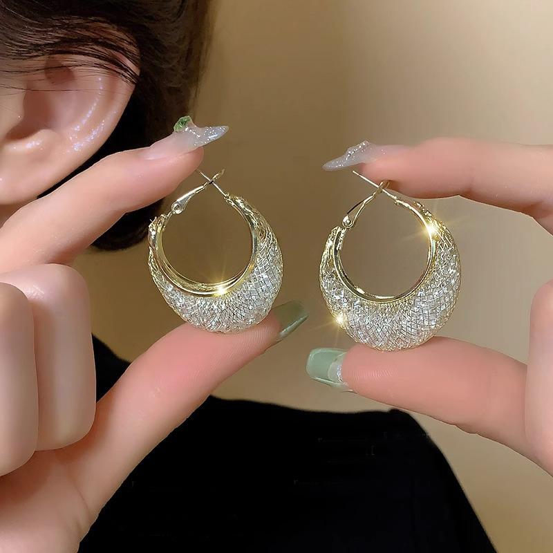 Inside Crystal Metal Mesh Hoop Earrings for Women Wedding Party European Vintage Round Statement Dangle Earrings Jewelry