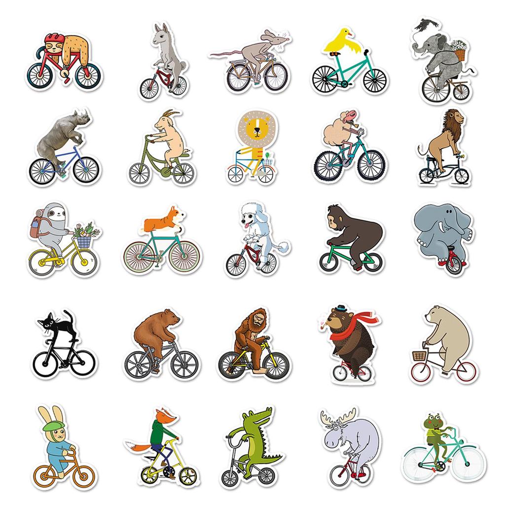 50pcs Cute Animal Bicycle Stickers for DIY Graffiti Journals and Tablets