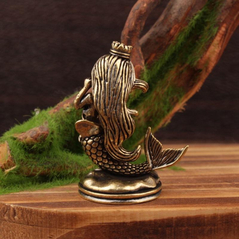 Brass Mermaid Princess Figure Home Decor Ornament, Ocean Life Ornament, Creative Design Home Decoration