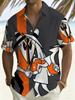 Men's Plus Size Short-Sleeve Cartoon Print Shirt, Summer Casual Vacation Style Lapel Top, Lightweight and Breathable Beachwear, PLUS SIZE
