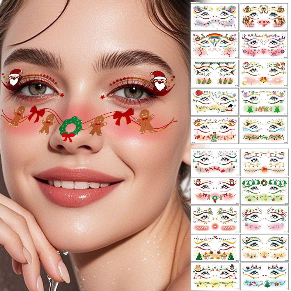 10Pcs Santa Claus Christmas Face Sticker Elk Waterproof Xmas Party Face Decals DIY Face Art Christmas Makeup Stickers
