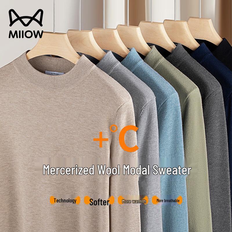 Mao Ren Herren Thermopullover aus Wolle und Modal mit halbem Rollkragen