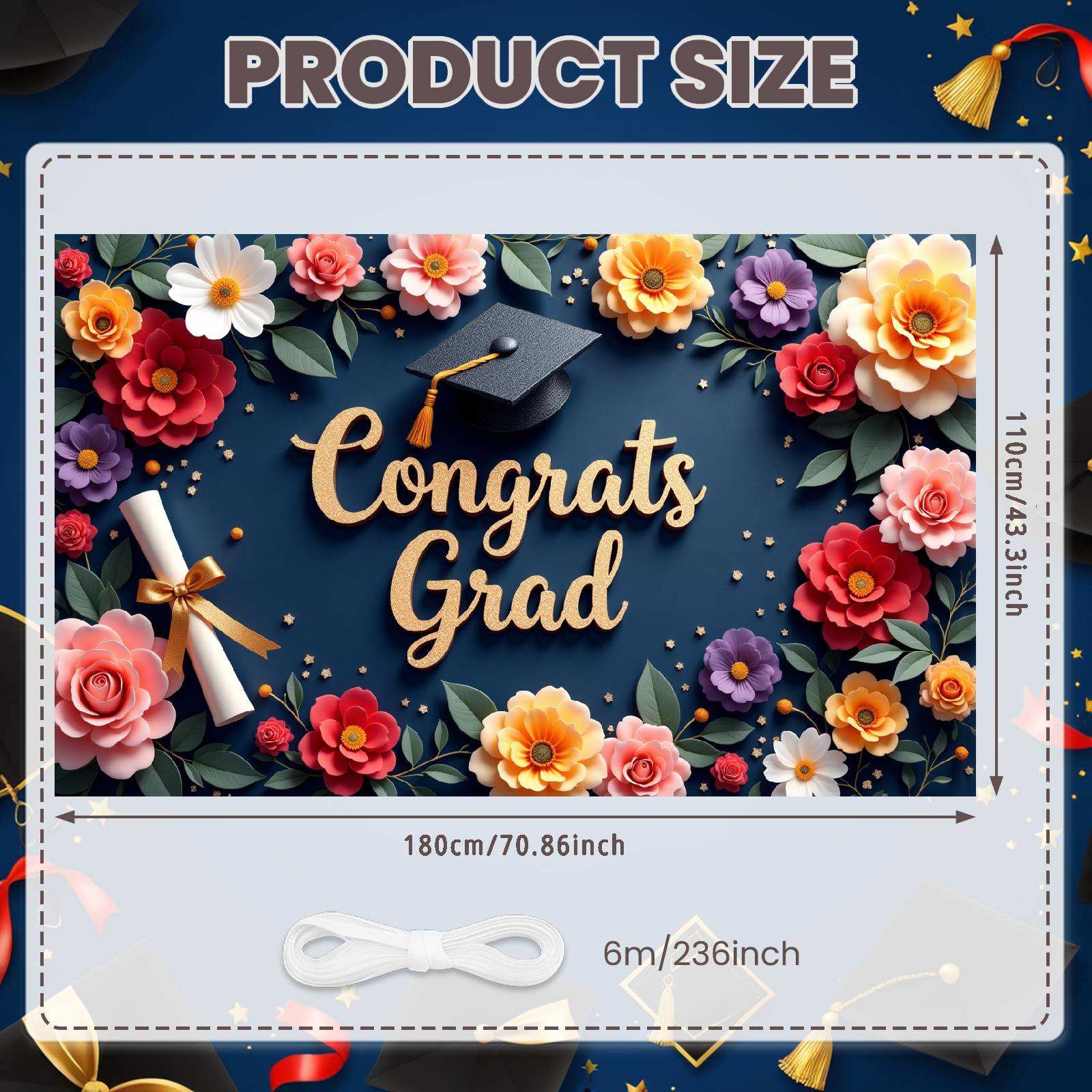 

Congratulation Banner Gold Lettering Congrats Grad Banner Graduation Background Decorative Design Grad Party Display For Indoor