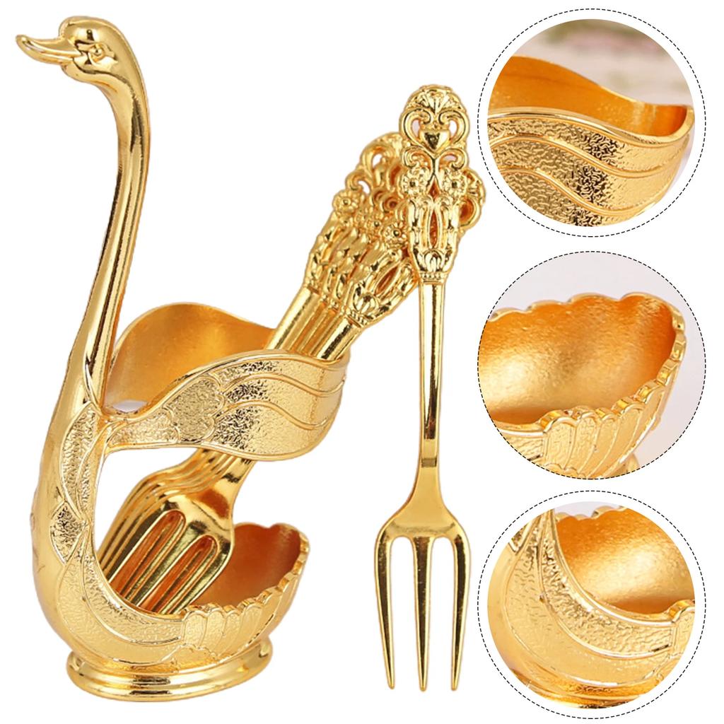 6pcs For Swan Fork and Spoon Set with Decorative Holder for Home Use Dining Office Receptions Parties and Outdoor Picnics