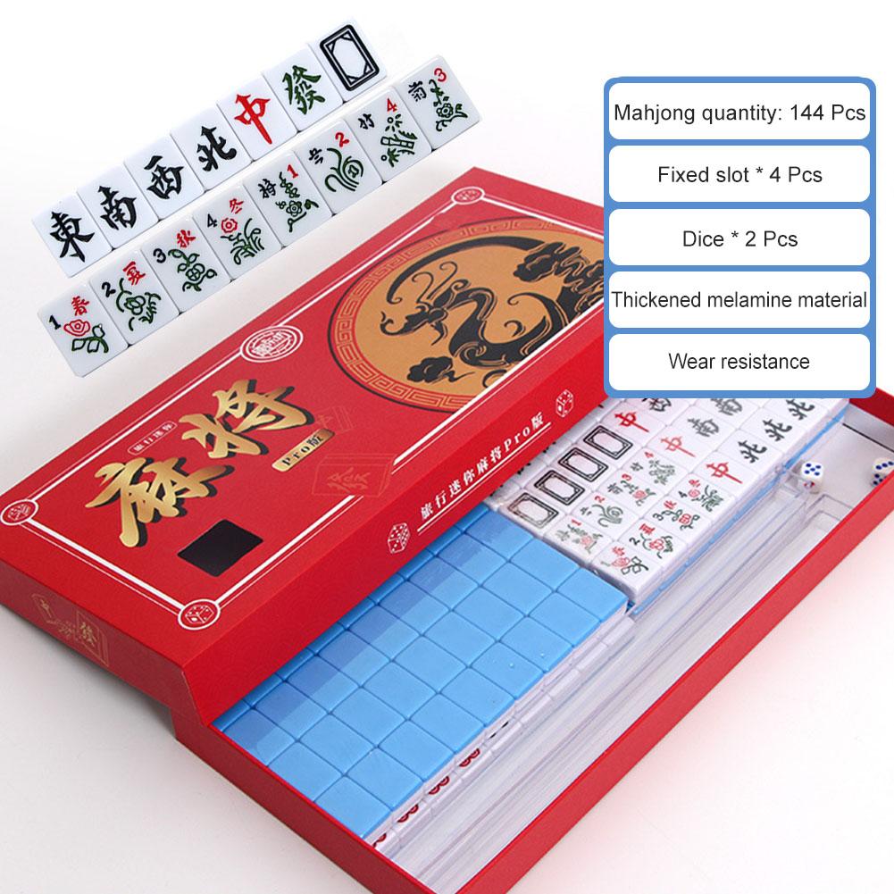 Tragbares Mini-Mahjong-Set Sturzfest Logik Denkspiel Puzzle Brettspiel Schach und Karten Geschenk für Freunde Familie