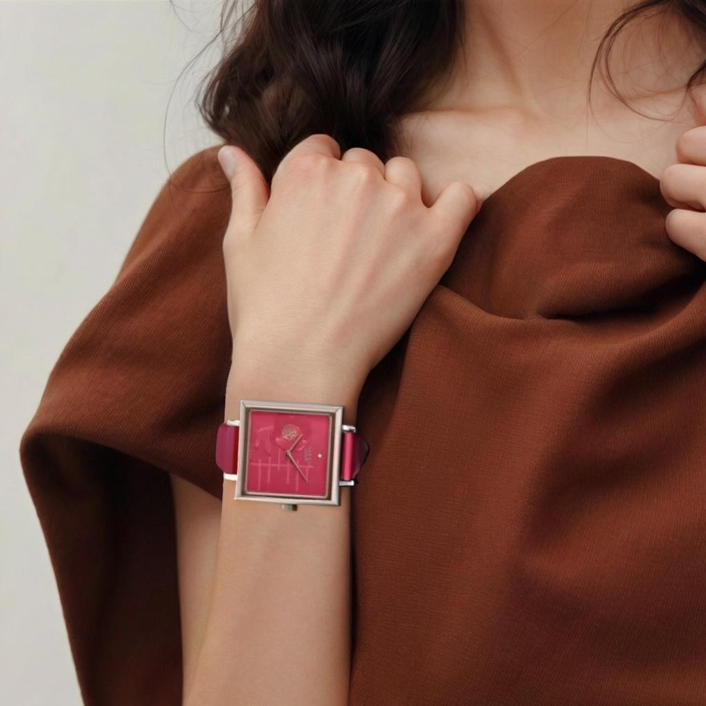 Casio SHEEN · Quartz Movement Leather Strap Watch Women's Watch Red Watch Dial SHE-C141CGL-4AUPFH-person