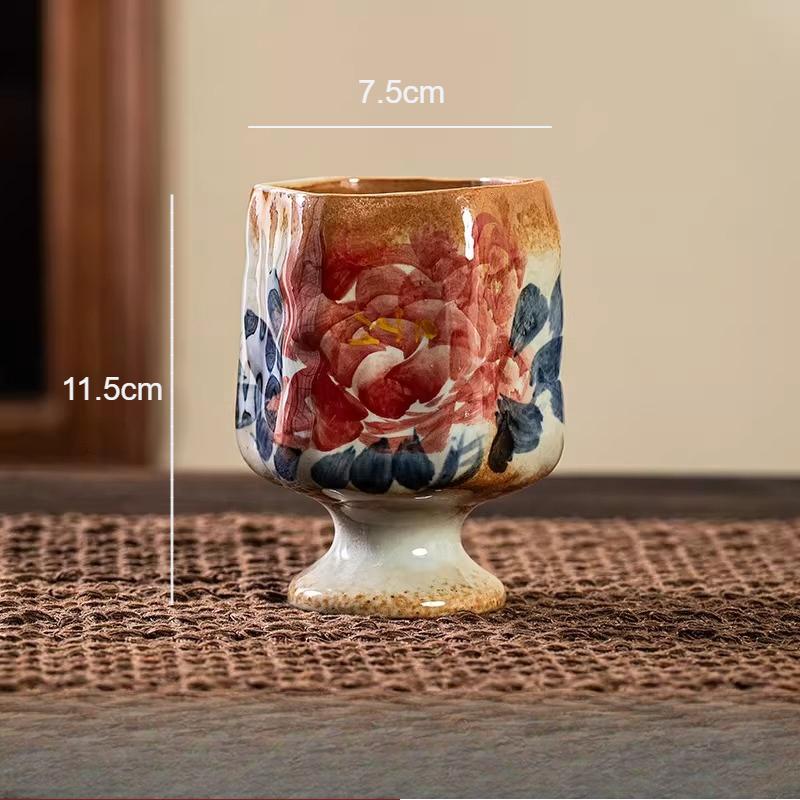 

300ml Jingdezhen Ceramic Tea Cup Hand Drawn Coffee Cup Underglaze Colored High Footed Mug Household Drinking Utensils 300ml