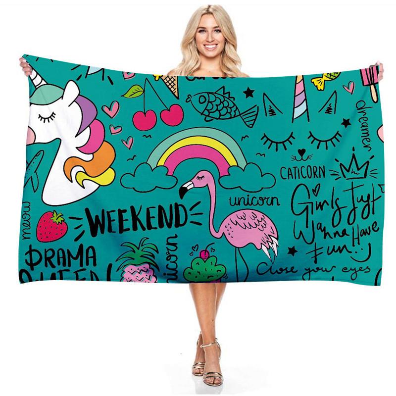 Cartoon Rainbow Color Unicorn Series Beach Towel 3D Digital Printing Outdoor Portable Bath Towel Quick-drying Cute Girls Towels