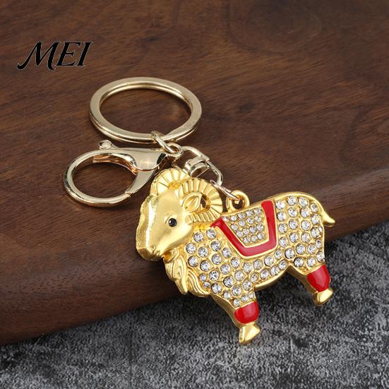 Keychain Zodiac with Rhinestones, Sheep Design Bag Pendant, Chinese New Year Lucky Car Keys Key Charm, Feng Shui Ornament for Keyring Purse Decoration
