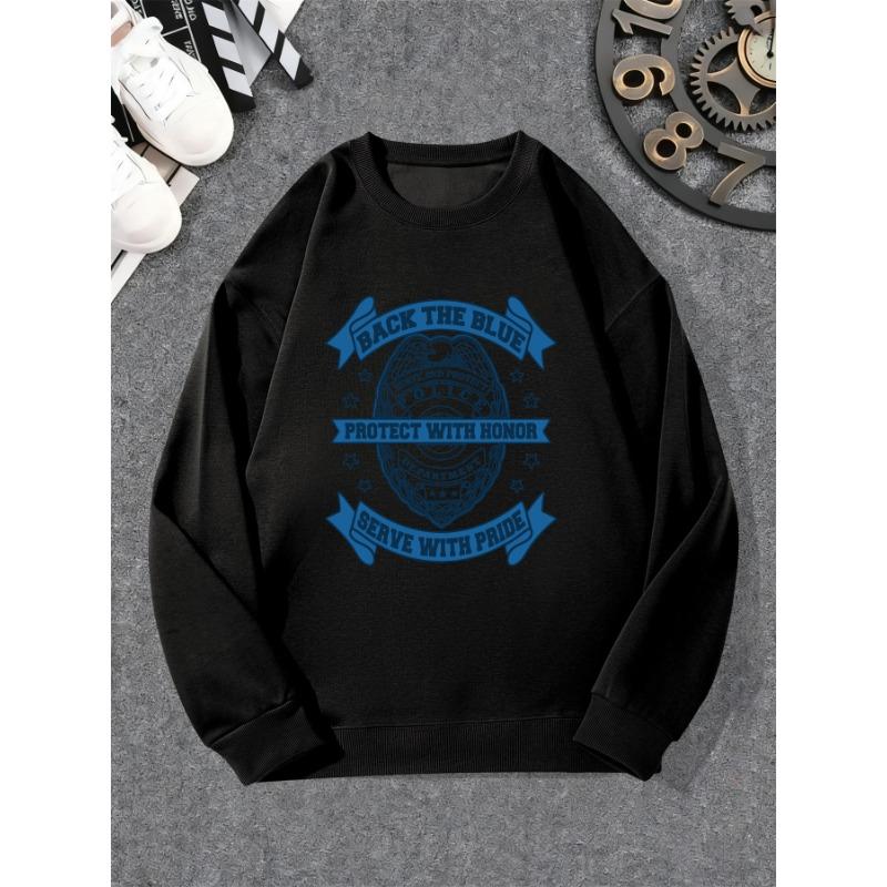 Men's Back The Blue Graphic Casual Round Neck Sweatshirt.
