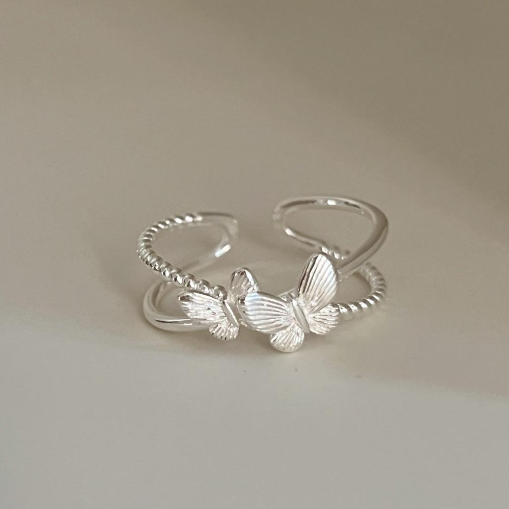 Tibetan Silver Butterfly Ring Matte Light Opening Wide Ring Geometric Ring  Party Birthday Gift B