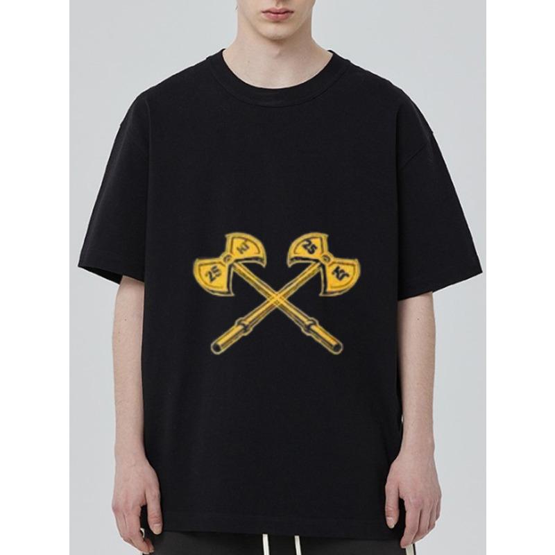 

Black T Shirt with Crossed Axes Print for Casual Wear XXXXL чёрный