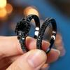 Zirconia Engagement Rings for Men & Women, Dark Color Wedding Band Pair, Classic Synthetic Jewelry Set